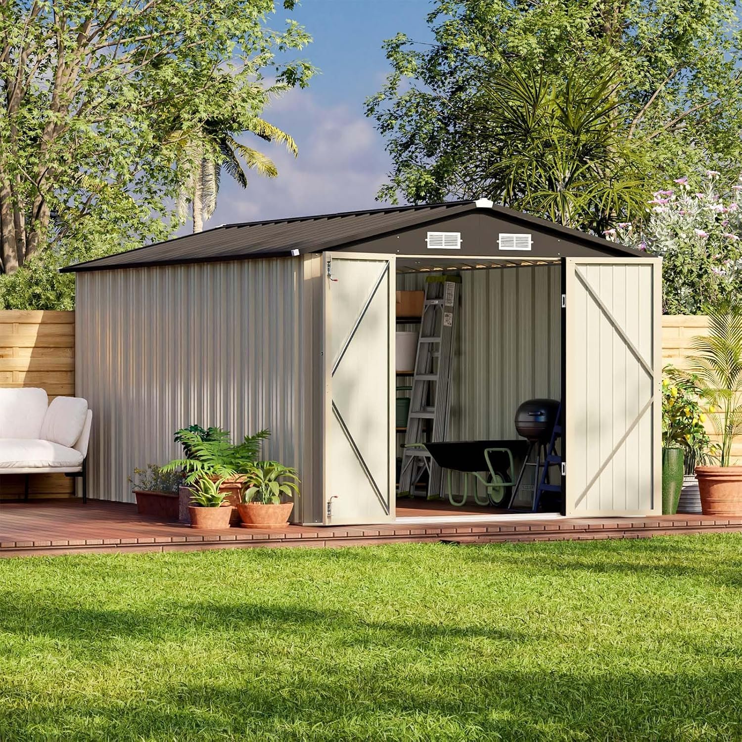 8 x 12 FT Outdoor Metal Storage Shed with Spacious Storage Area 8 x 12 FT Outdoor Metal Storage Shed with Spacious Storage Area - Image 1