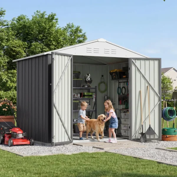 8x6_metal_shed_with_floor_frame_gray_scene2 Patiowell 8x6 Metal Shed with Floor Frame, Gray