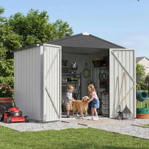 8x6_metal_shed_with_floor_frame_white_scene2 Patiowell 8x6 Metal Shed with Floor Frame, White