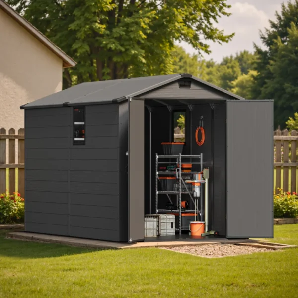 Patiowell 6x10 ft Plastic Shed with Window, Dark Gray